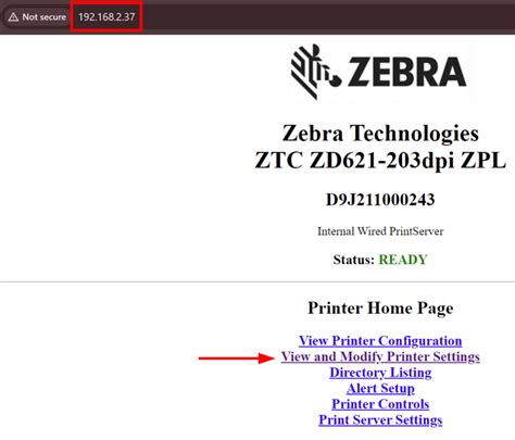Zebra Printer Configuration Page