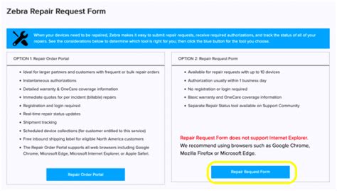Zebra Repair Request Form