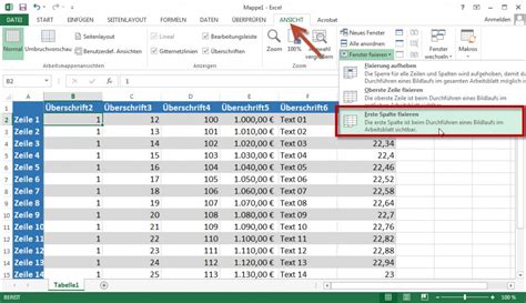 zeile in tabelle fixieren excel