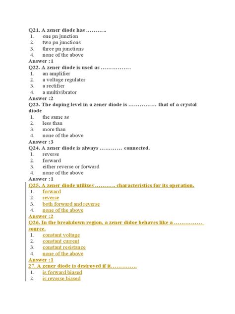 Zener Diode Mcq Pdf