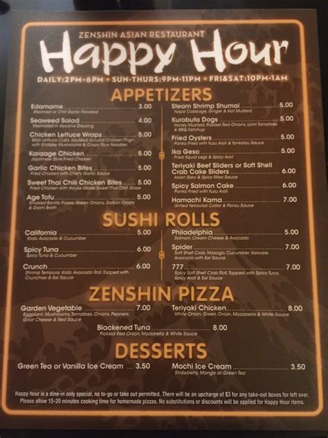 zenshin asian restaurant menu
