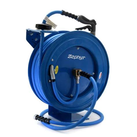 zephyr auto retractable garden hose reel with rubber water hose and spray gun
