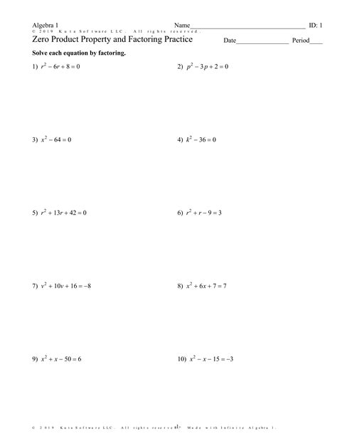 zero product property worksheet with answers