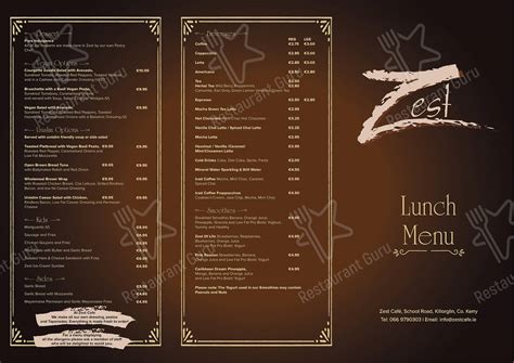Zest Cafe Killorglin Menu