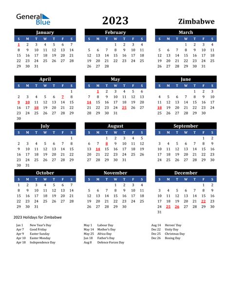 zimbabwe calendar 2023 with holidays