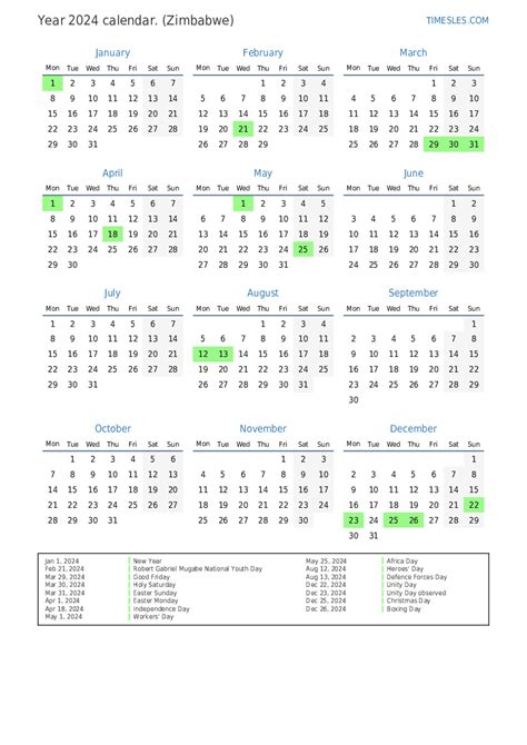 Zimbabwe School Calendar 2024