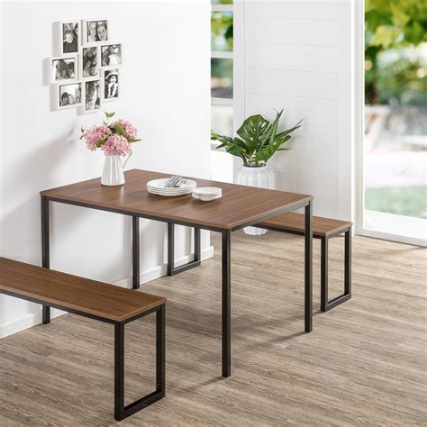 Zinus Louis Modern Studio Collection Soho Dining Table with Two Benches
