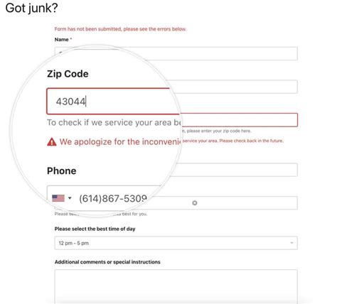 zip code failed validation