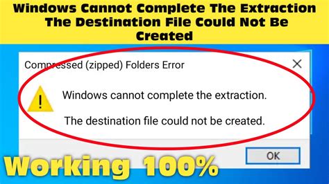 Zip Windows Cannot Complete The Extraction The Destination File Could Not Be Created