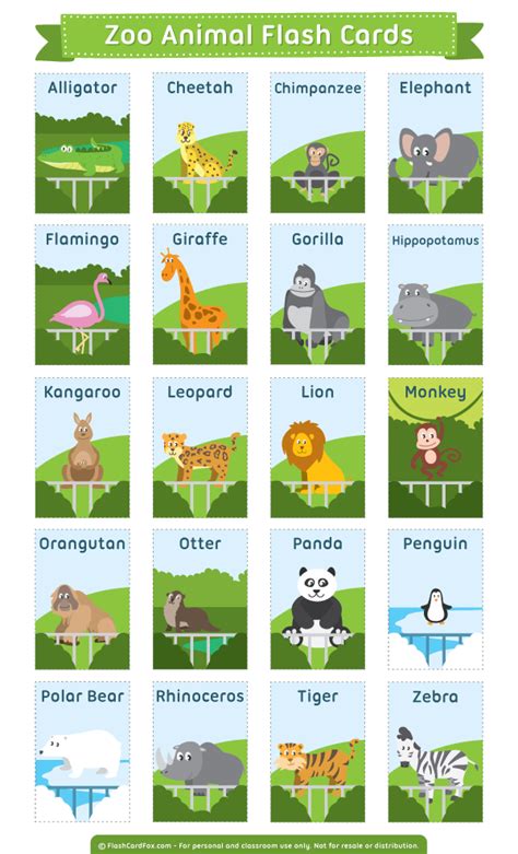 Free printable zoo animal flash cards. Download them in PDF format at