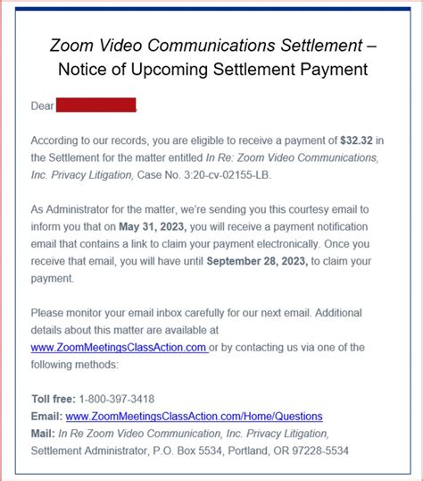 zoom video communications settlement epiqpay
