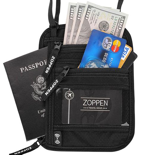 Zoppen Rfid Travel Passport Wallet & Documents Organizer Zipper Case With Removable Wristlet Strap