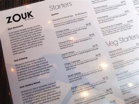 Zouk Menu Prices