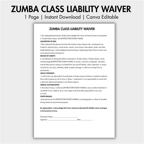Zumba Liability Waiver Template